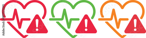 Visual representation of heart health status with varying signals and alerts