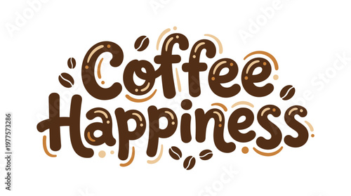 Brown Coffee Happiness Text Logo.