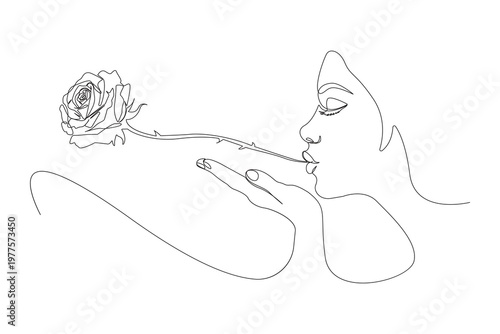 Blowing a kiss minimalist continuous line art isolated outline vector illustration romantic gesture