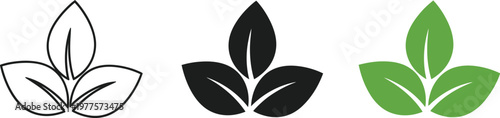 A set of three leaf icons in different colors and styles