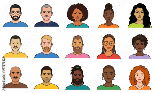 Diverse people avatars collection with multiethnic man and woman portraits | Human character headshots for social media profiles and business identity