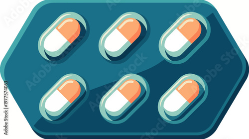 A clean illustration of a pill pack contains colorful capsules, representing health, wellness, and modern medicine, suitable for healthcare or pharmaceutical themes.