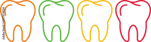 Colorful outlines of four different stylized molar teeth designs