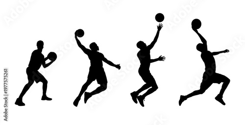 Basketball players silhouettes set