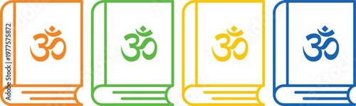 Colorful representations of the om symbol on open books with vibrant borders