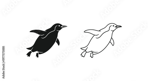Penguin Silhouette Designs: Black & White Vector Art Vector