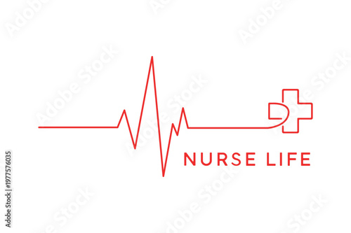 Nurse Life Heartbeat EKG Line Medical Typography T-Shirt