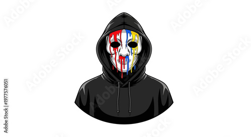 Anonymous artist wearing mask with dripping paint, creative expression, identity concept