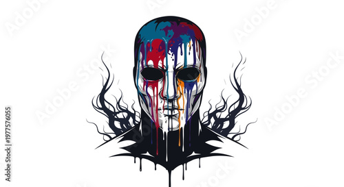 Abstract Mask with Dripping Paint and Dark Smoke