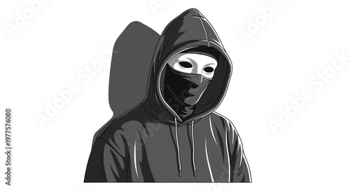 Anonymous hacker in a hoodie, face mask, and white mask