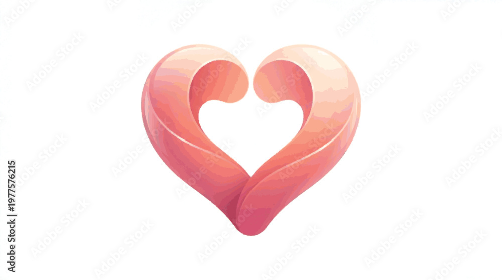 Fototapeta premium A beautifully sculpted, glossy pink heart shape with a delicate, flowing, and elegant design, symbolizing love and affection on a clean white background