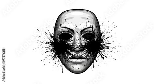 Creepy Mask with Black Ink Splatter