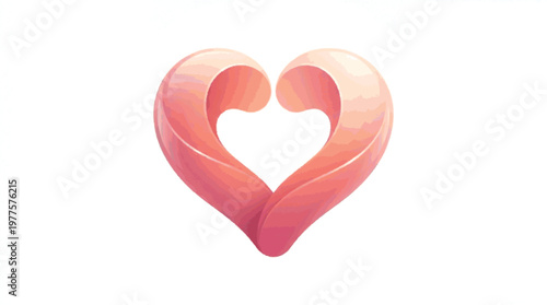 A beautifully sculpted, glossy pink heart shape with a delicate, flowing, and elegant design, symbolizing love and affection on a clean white background