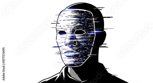 Glitching Human Face Mask with Digital Distortion and Glitch Effects