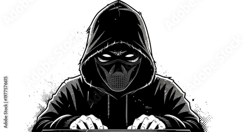 Hacker in Hoodie Typing on Keyboard, Anonymous Cybercriminal Concept