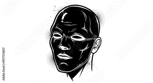 Mysterious Black Masked Face with White Eyes