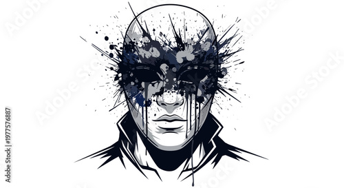 Mysterious Masked Figure with Splattered Paint
