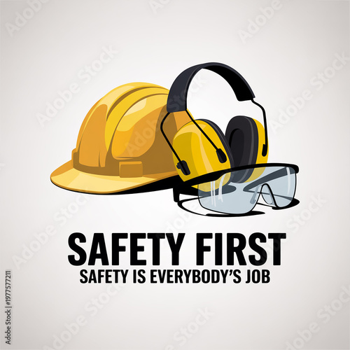 Professional safety equepment themed graphic design with industrial icons