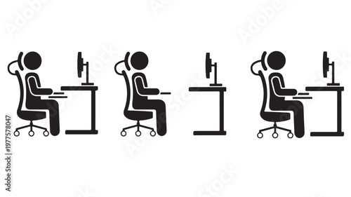 Office Ergonomics Vector with People at Desks Using Computers for Healthy Posture and Workstation Setup