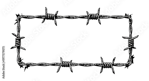 Barbed Wire Rectangle Frame - Black and White
