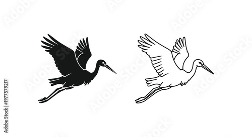 Elegant Crane Birds Silhouette Art Design Vector
