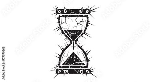 Cracked hourglass with spikes, symbolizing time running out, urgency, and danger.