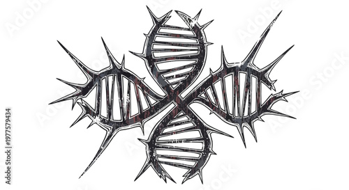 DNA helix with thorns, genetic mutation concept
