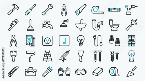 Home Improvement and Construction Tool Icon Set
