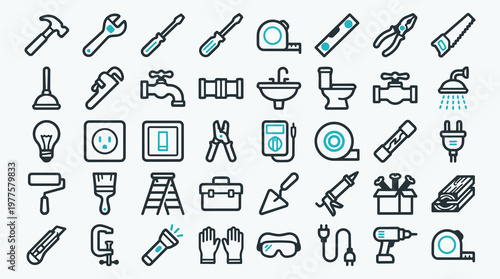 Comprehensive Plumbing and Electrical Tool Icon Set