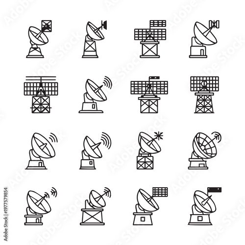 Satellite dish and radar icons for communication and technology concepts