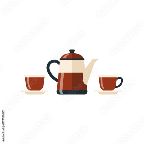 Classic tea set with teapot and two cups on saucers