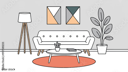 Modern living room interior with sofa lamp and plant