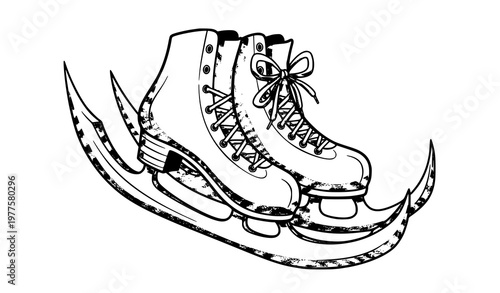 Cartoon ice skates sketch vector illustration