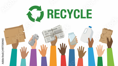 This engaging image displays diverse hands actively participating in recycling tasks, symbolizing community involvement and the importance of environmental sustainability and awareness.