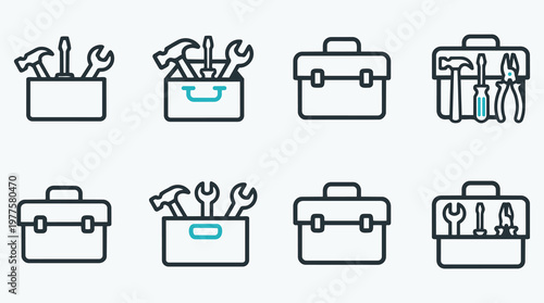 Minimalist Toolbox and Hand Tool Icon Set for Construction and Repair Projects