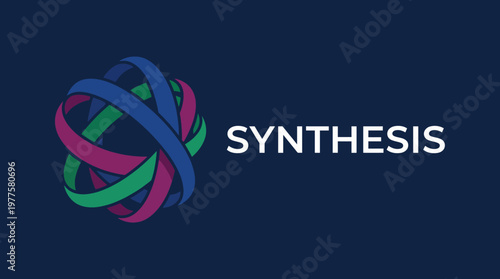 This vibrant logo design features intertwined bands in various colors, symbolizing connection, unity, and innovation for the Synthesis brand identity.