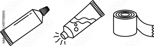 Vector of Medical ointment tube and bandage roll vector icons for first aid kit and healthcare pharmaceutical supplies