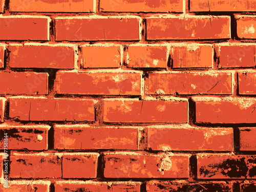 Orange brick wall surface with cracked weathered texture and distressed grunge illustration