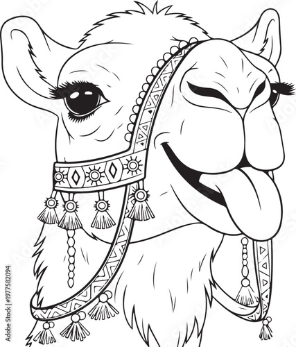 Line art vector camel desert animal illustration