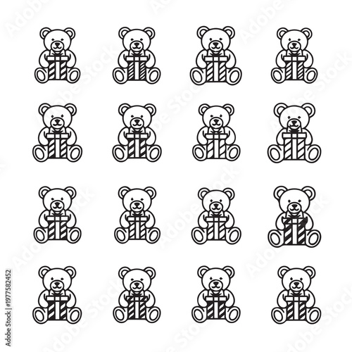 Teddy Bears Holding Gifts PatternMinimalist Line Art for Celebration and Childhood Themes