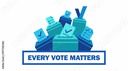 This image illustrates multiple ballot boxes emphasizing the vital role of voting in a democracy, highlighting civic duty and the importance of each individual's voice.