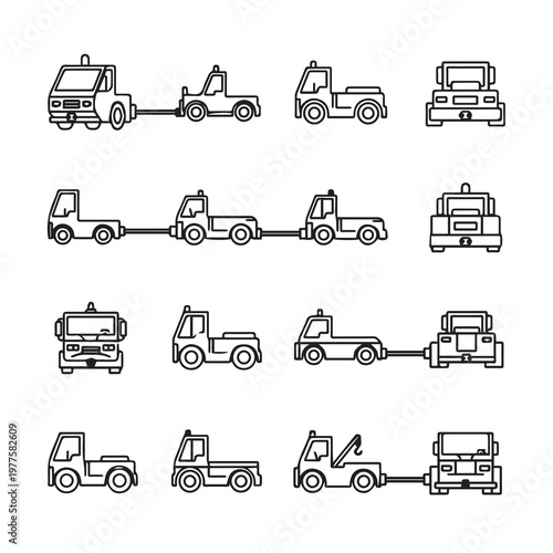 Tow Truck Collection in Simple Line Art Style