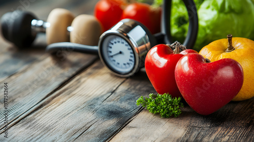 Healthy lifestyle choices with exercise and fresh vegetables