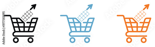 Shopping cart with upward arrow icon, vector illustration symbolizing sales growth, e-commerce success, and online business performance, clean flat and outline design for apps, websites, and business 