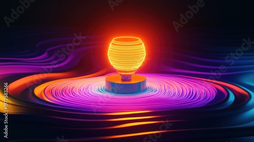 Glowing orange lamp on swirling, colorful abstract background.