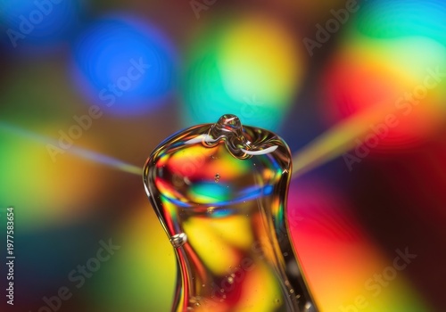 Intense abstract optical light effect showing extreme refraction, distortion, and vivid color dispersion through a thick translucent medium, futuristic, distortion, optical
