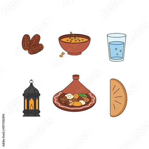 Traditional moroccan elements and refreshments illustration