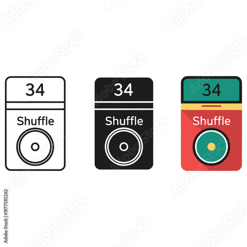 Three different designs of shuffle button interfaces for media players