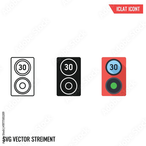 Three different speaker icons with the number thirty displayed in svg vector style