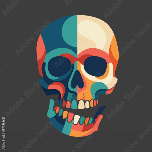 A captivating illustration of a colorful skull, merging vibrant colors with artistic design to symbolize life, death, and the beauty of existence in contemporary art.